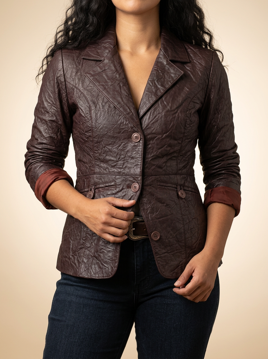 Women Crushed Leather Blazer