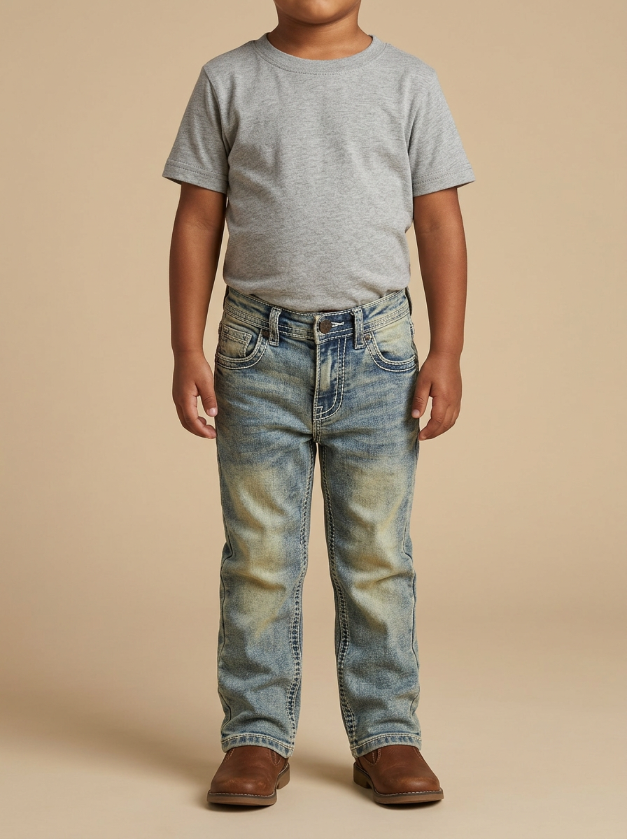 KJ-104 Boys' Deep Black Slim Fit Western Jeans