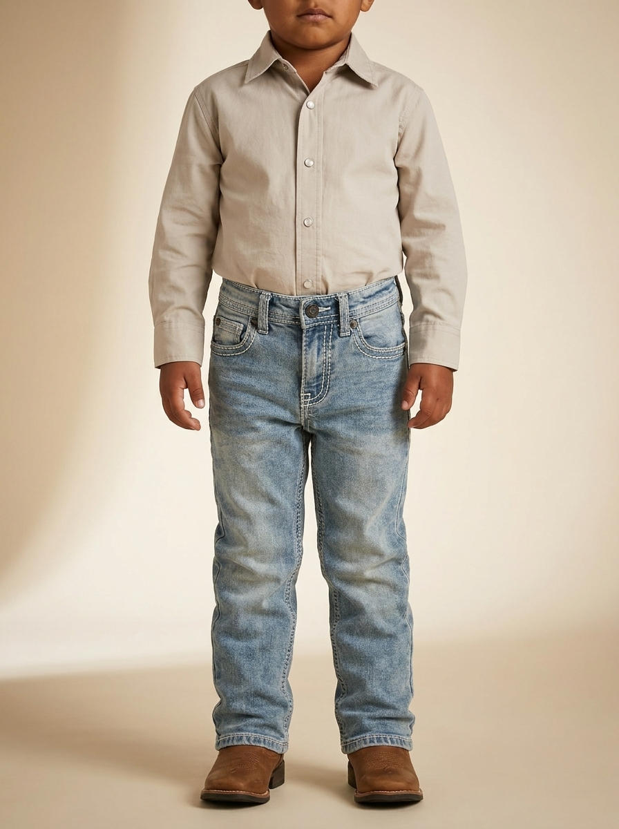 KJ-104 Boys' Deep Black Slim Fit Western Jeans