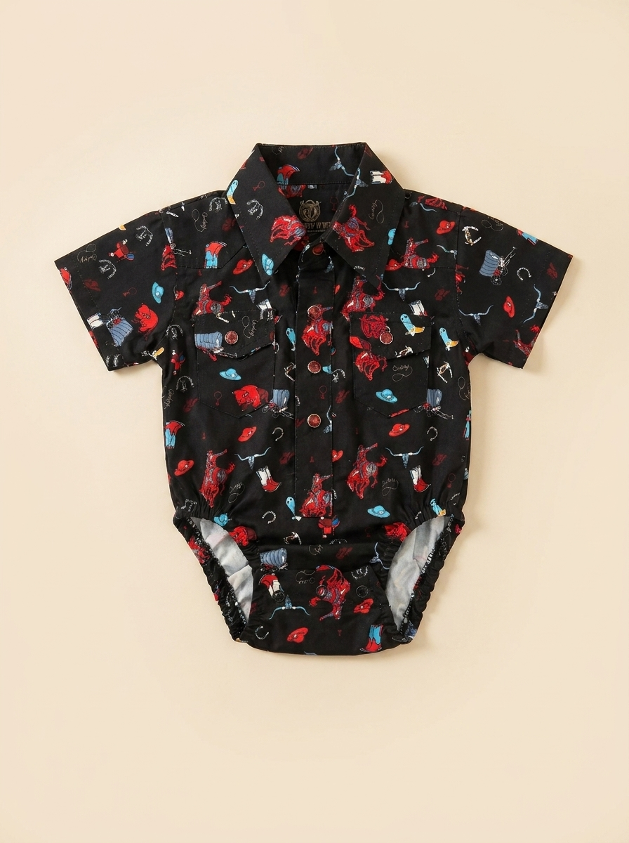 Infant Western Icon Print Snap Front Romper #170RH/25
