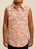 Youth Coral Paisley Western Sleeveless Snap Shirt