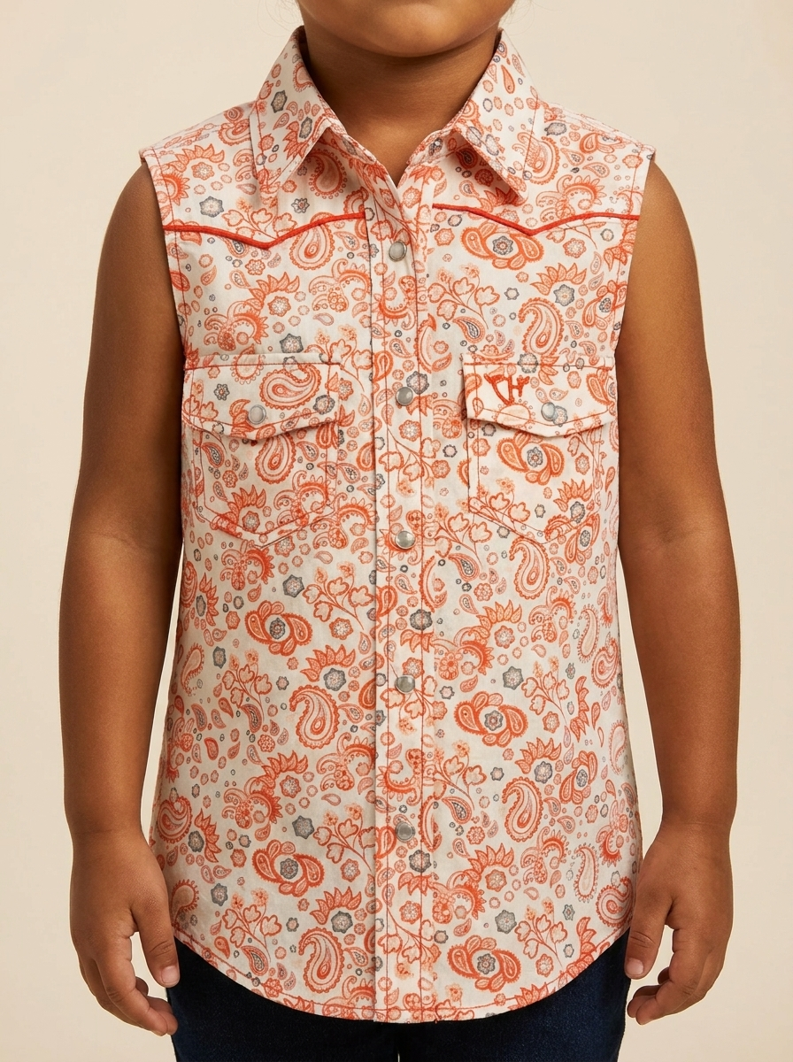 Youth Coral Paisley Western Sleeveless Snap Shirt