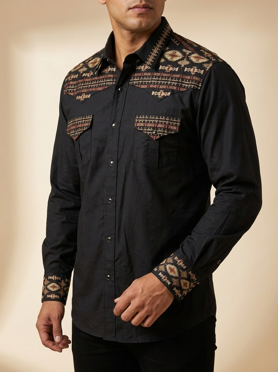 Western Snap Shirt with Southwest Pattern Yoke #LV2212