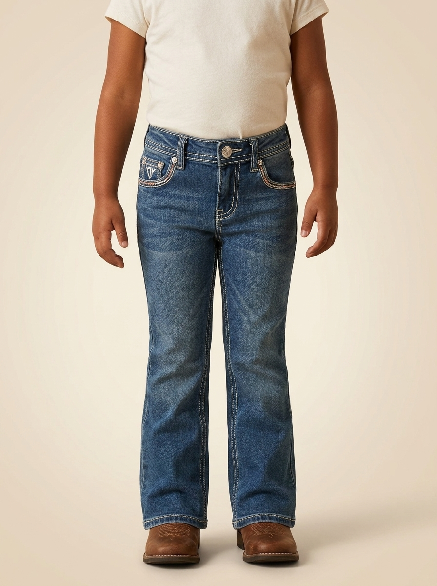 Youth Aztec Steer Head Embroidered Bootcut Jeans