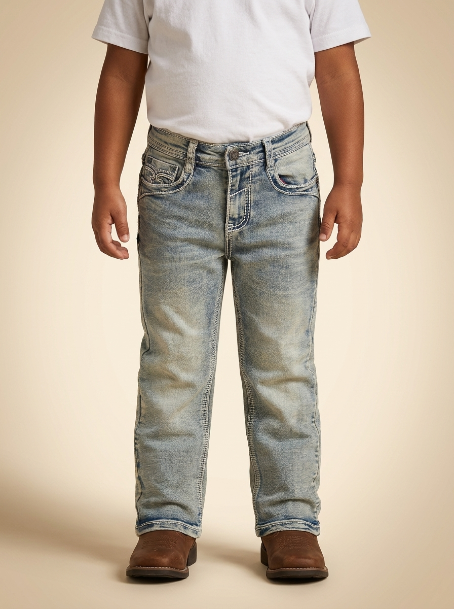 Boys' Relaxed Fit Western Jeans with Bold Contrast Stitching #KJ-101