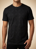 Embossed Geometric Monogram Black Crewneck T-Shirt #ETS01