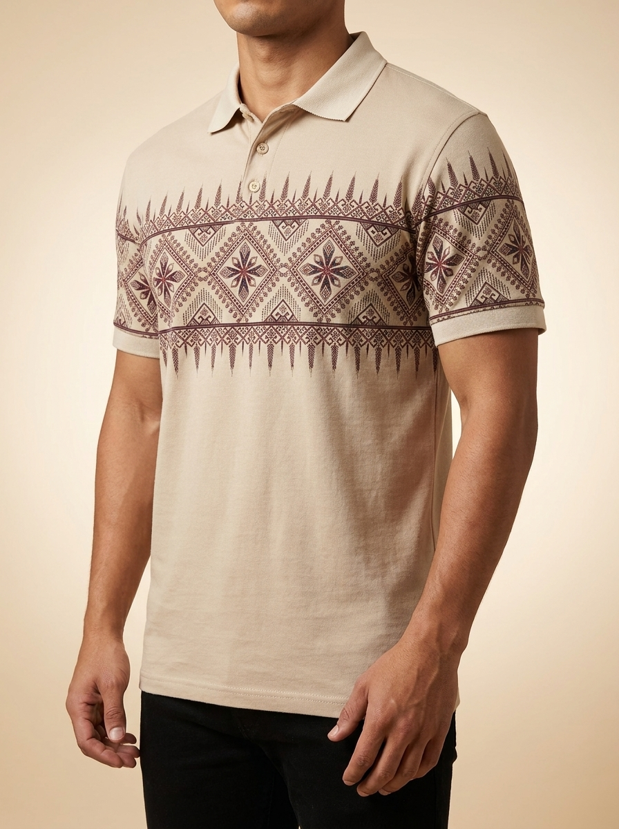 Geometric Aztec Print Short Sleeve Polo #MT36013