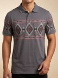 Men's Charcoal Grey Southwestern Print Polo Shirt #MT306015