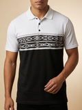Geometric Aztec Print Color block Polo Shirt #HP2603BKGY