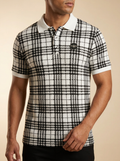 Modern Plaid Short-Sleeve Polo with Graphic Chest Emblem #5PO1