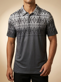 Geometric Aztec Print Charcoal Performance Polo Shirt #HP034AZGY