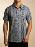 Men's Grey Aztec Pattern Western Performance Polo Shirt #HP034BLAZ