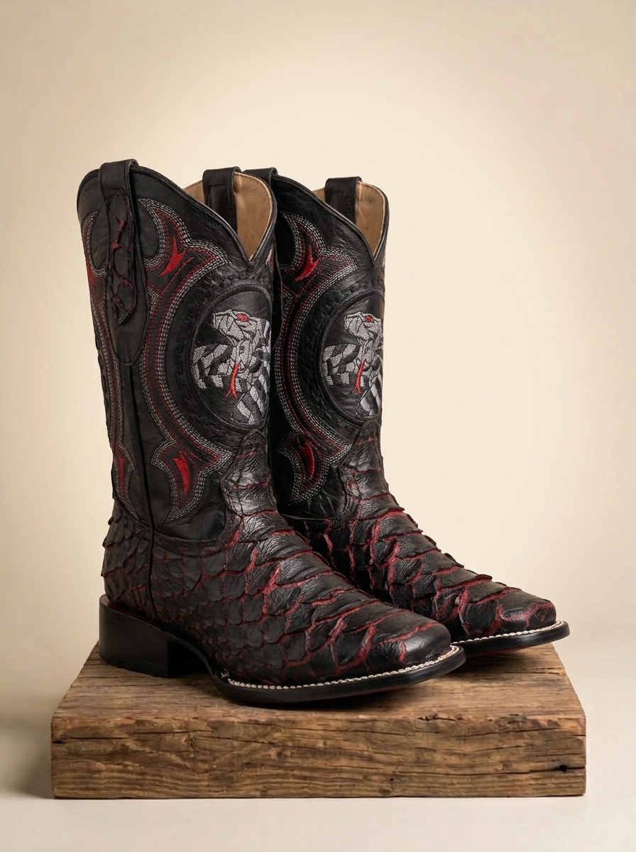 Joe Boots JB-Python Jumbo Black Cherry Exotic Boots