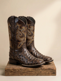 Arles Boots JB701-A Full Quill Ostrich Western Boots in Distressed Brown