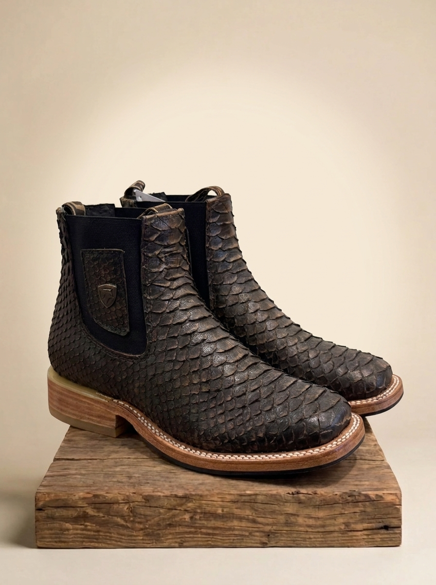 Arles Shoes JB-722 Brown Python Print Chelsea Western Boots
