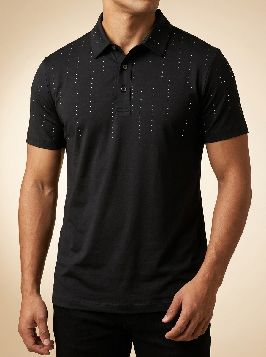 Barocco Midnight Crystal Cascade White Polo #PSR203