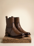Silverton Louis Brown Leather Monogram Western Ankle Boots #VC75118A
