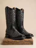 Silverton Grace Black Leather Western Boots with Floral Inlay #BD6270101