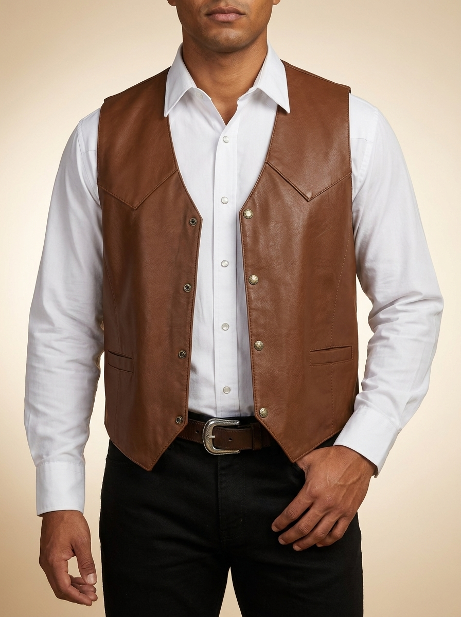 The American West Classic Black Leather Western Vest # L22