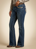 Meet Me Women's Mid-Rise Bootcut Jeans with Embroidered Cowhide Pockets Meetme#36