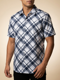 Montero Short Sleeve Blue & White Plaid Western Shirt #MT4054