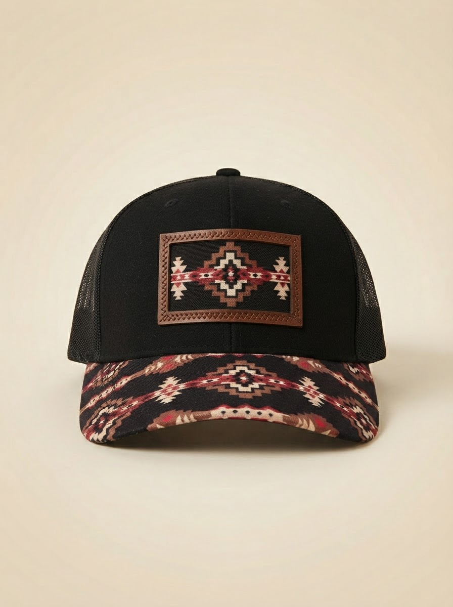 Nu Trendz Southwestern Print Trucker Cap in Black, Red, and Brown #54