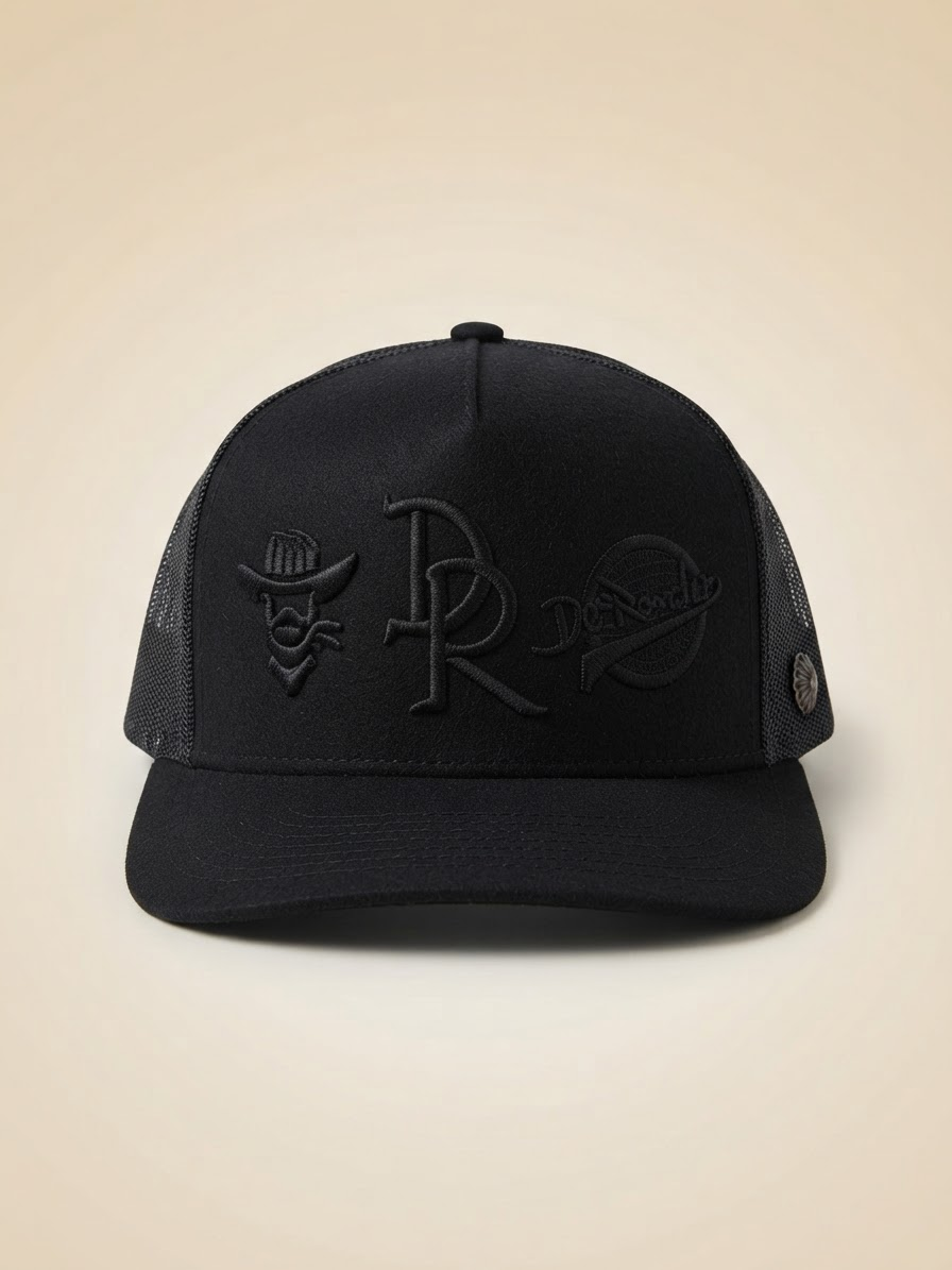 De Rancho Caps Black Trucker Hat with Tonal Embroidery #84