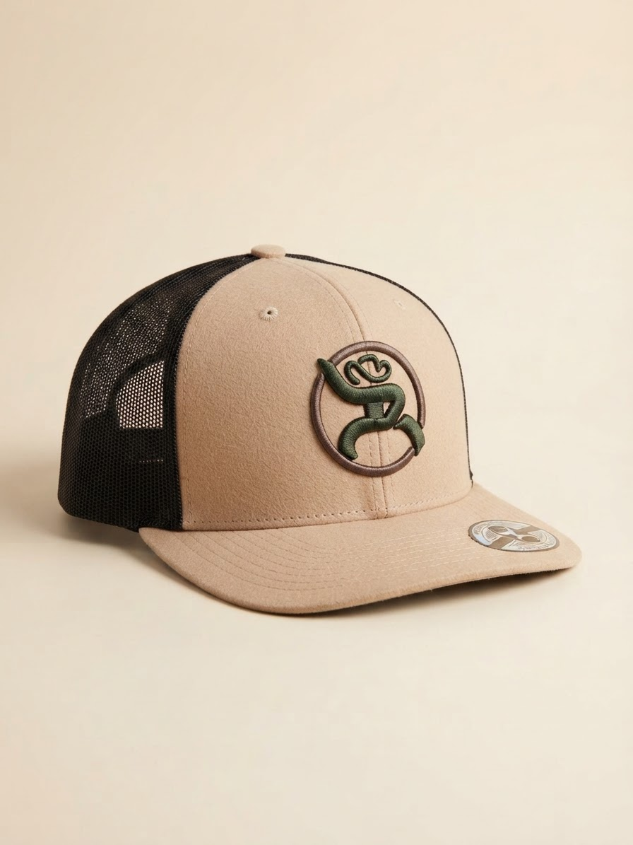 Hooey Trucker Cap Beige and Brown with Green Embroidery #81