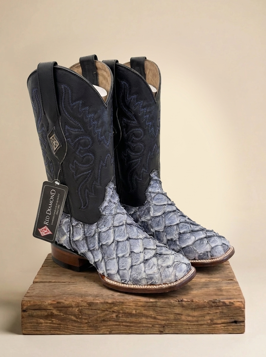 Red Diamond Pirarucu Fish Leather Rodeo Boots