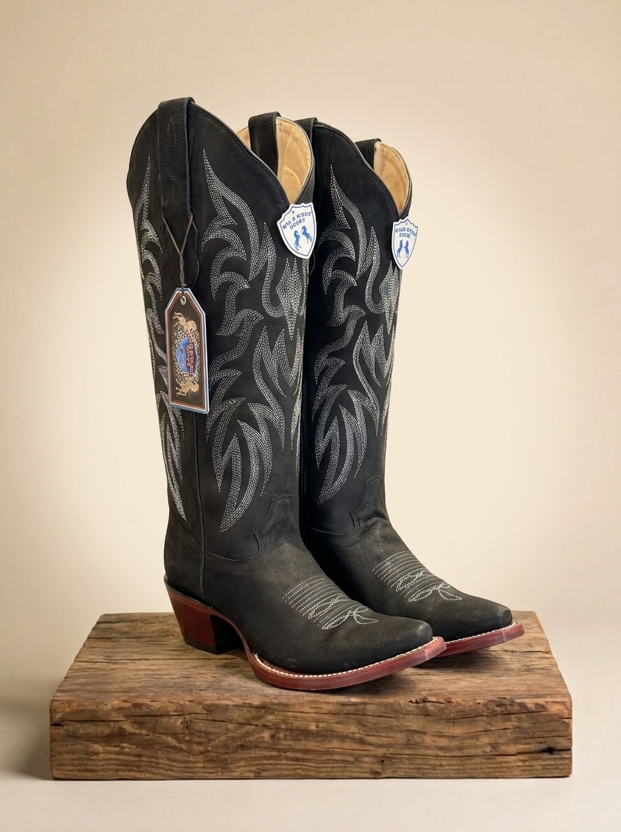 Wild West Boots Women's #381 Western Boots with White Flame Embroidery