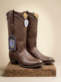 Wild West Boots #65L Chocolate Caiman Print Leather Cowboy Boots