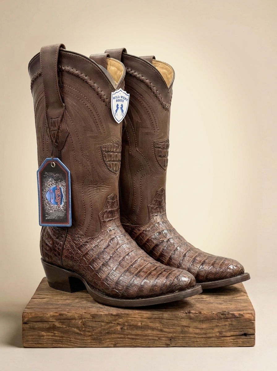 Wild West Boots #65L Chocolate Caiman Print Leather Cowboy Boots