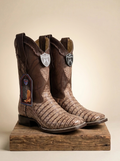 Wild West Boots 824L Natural Caiman Belly Full Vamp Ranch Toe Boots