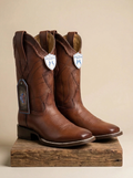 Wild West Boots #84LH Cognac Leather Western Square Toe Boots