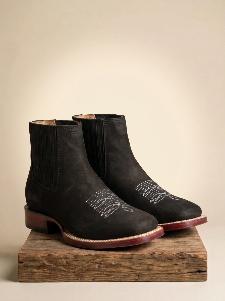 Wild West Boots #82BM2 Black Matte Leather Western Chelsea Boots