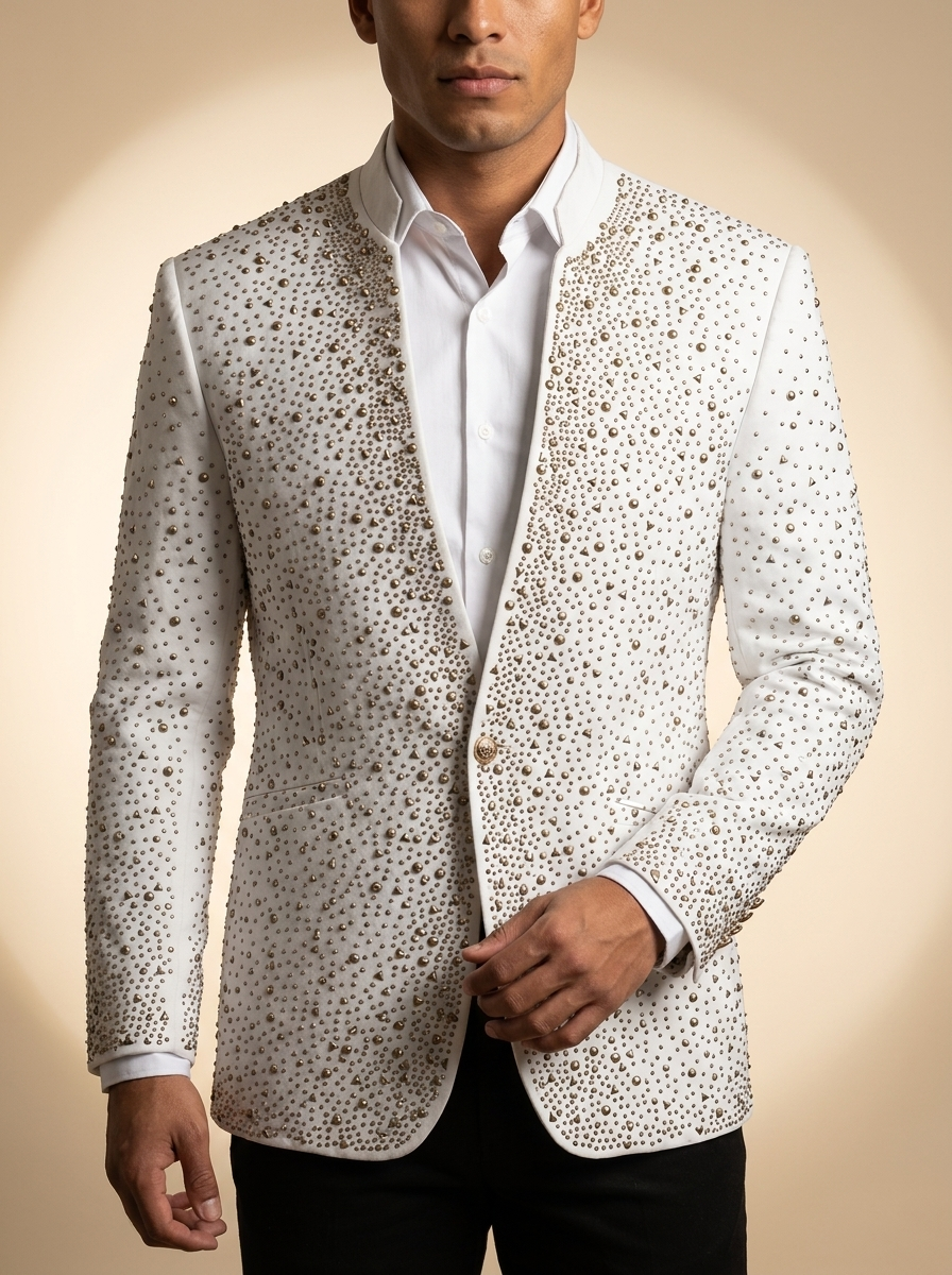 Barocco Men's SB445 White Studded Vaquero Sport Coat