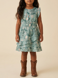 MontanaCO Girls' Teal Floral Ruffle Tiered Western Dress #GMA-2053