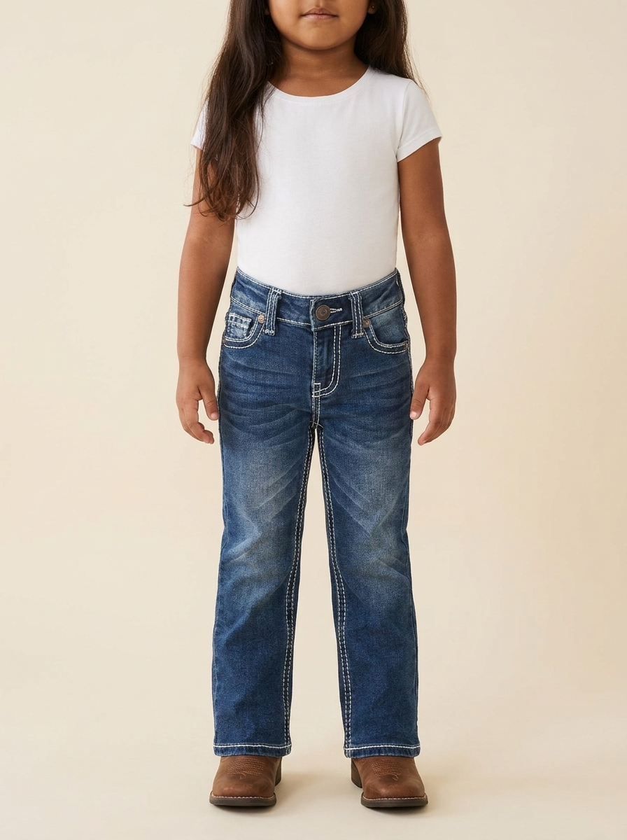 MontanaCO Girl's Medium Wash Contrast Stitch Western Jeans #MCGJ-HX33