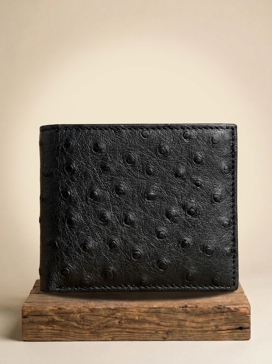 The American West Black Full Quill Ostrich Bifold Wallet #708