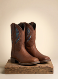 The American West Brown Leather Boots with Inlaid Southwestern Textile P-W130S