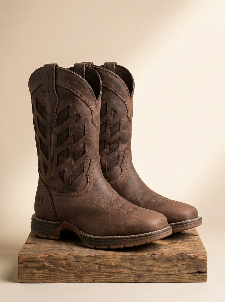 The American West Men's Distressed Brown Leather Performance Western Boots P-W114s