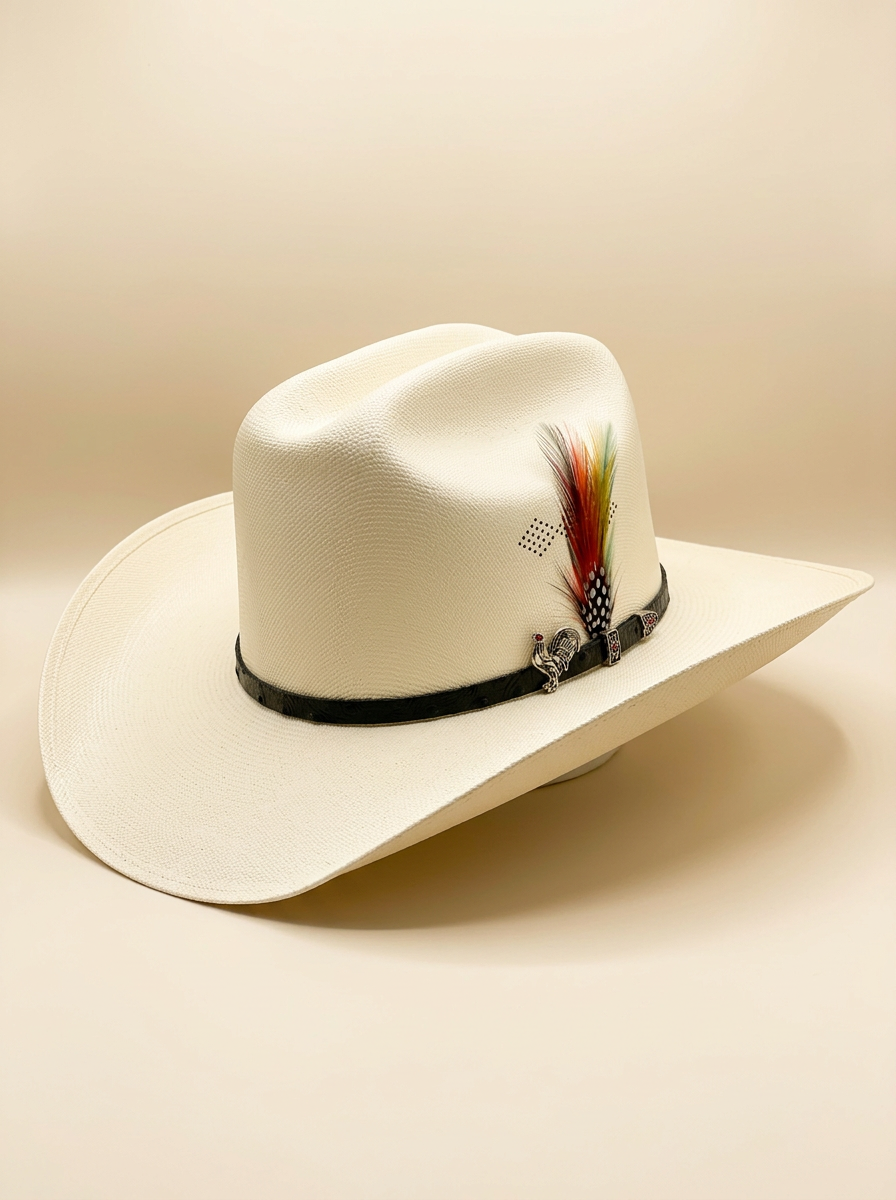 Sombrero Mayeyo en Paja Color Crema con Adorno de Gallo