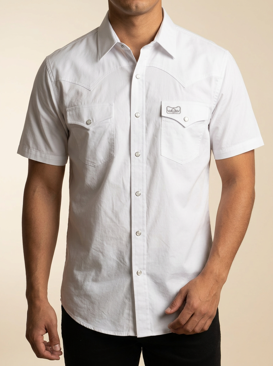 Classic White Short Sleeve Western Snap Shirt with Double Yoke #MT0460
