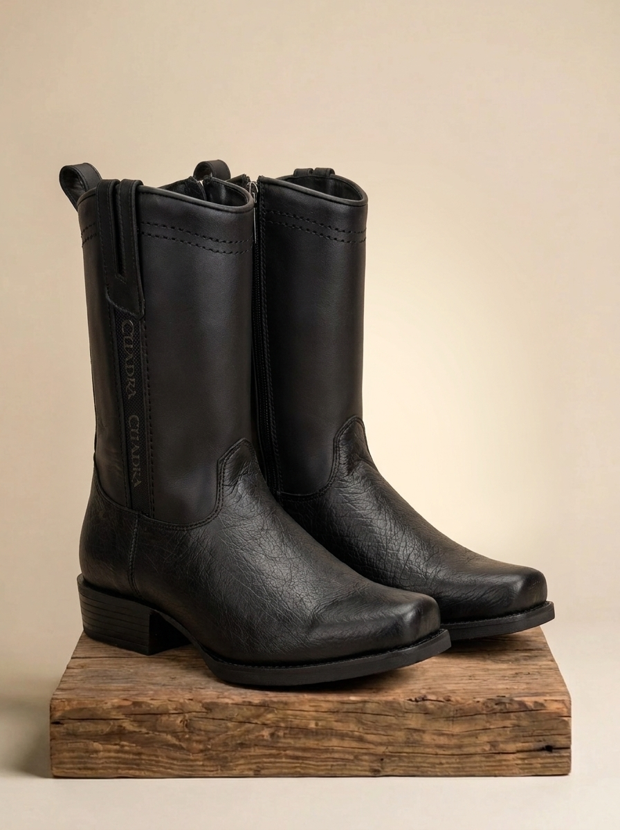 Cuadra Men's Black Leather Square Toe Western Boots CC302