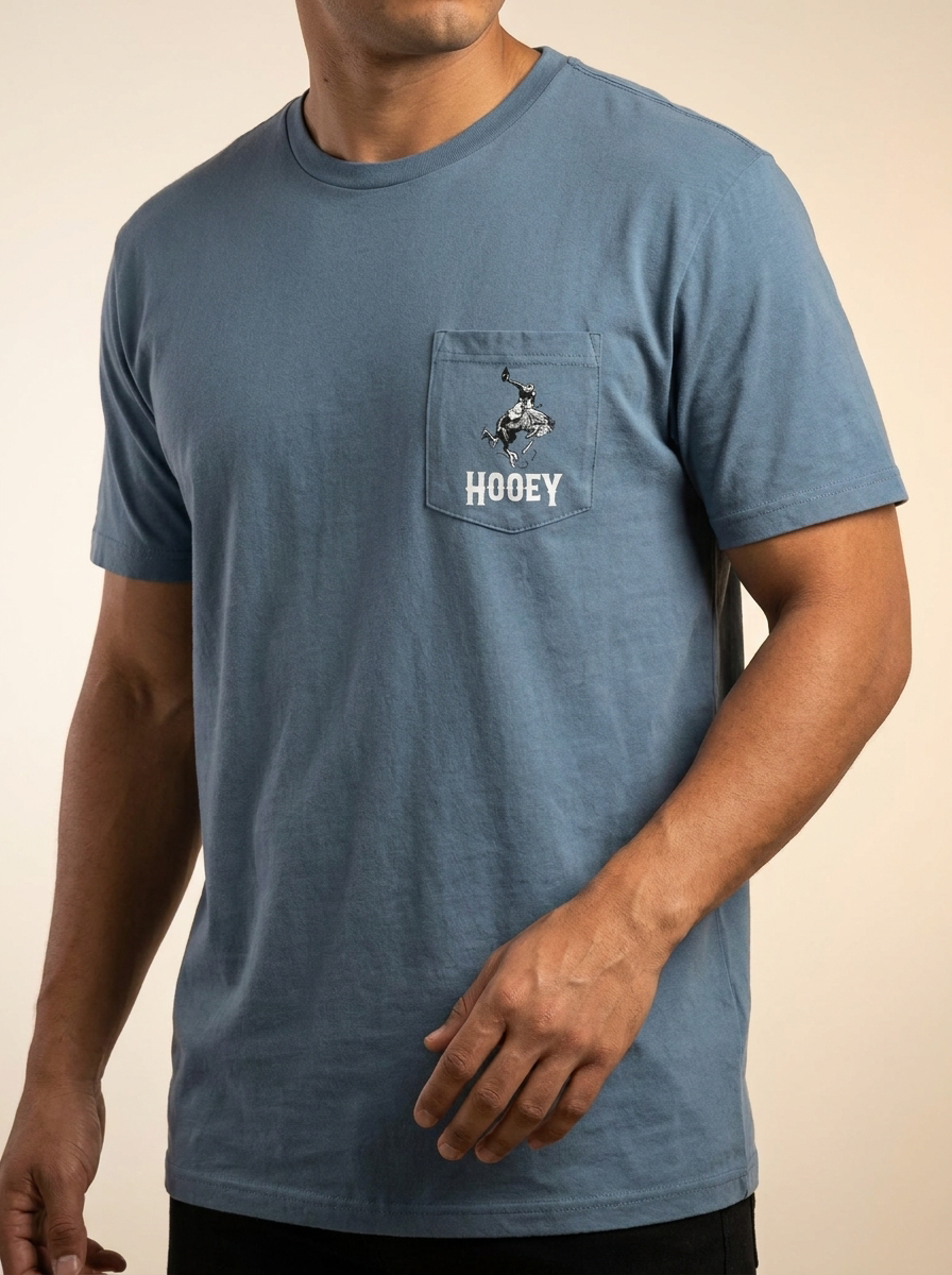 Hooey Roughstock Bronc Graphic Pocket Tee in Slate Blue HT2607