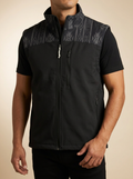 Men's Black Softshell Performance Vest with Aztec Geometric Yoke #HV2614BKAZ
