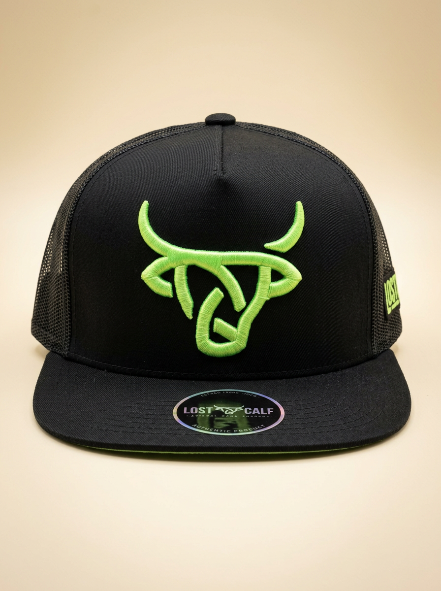 Lost Calf Black and Neon Green Trucker Cap #2