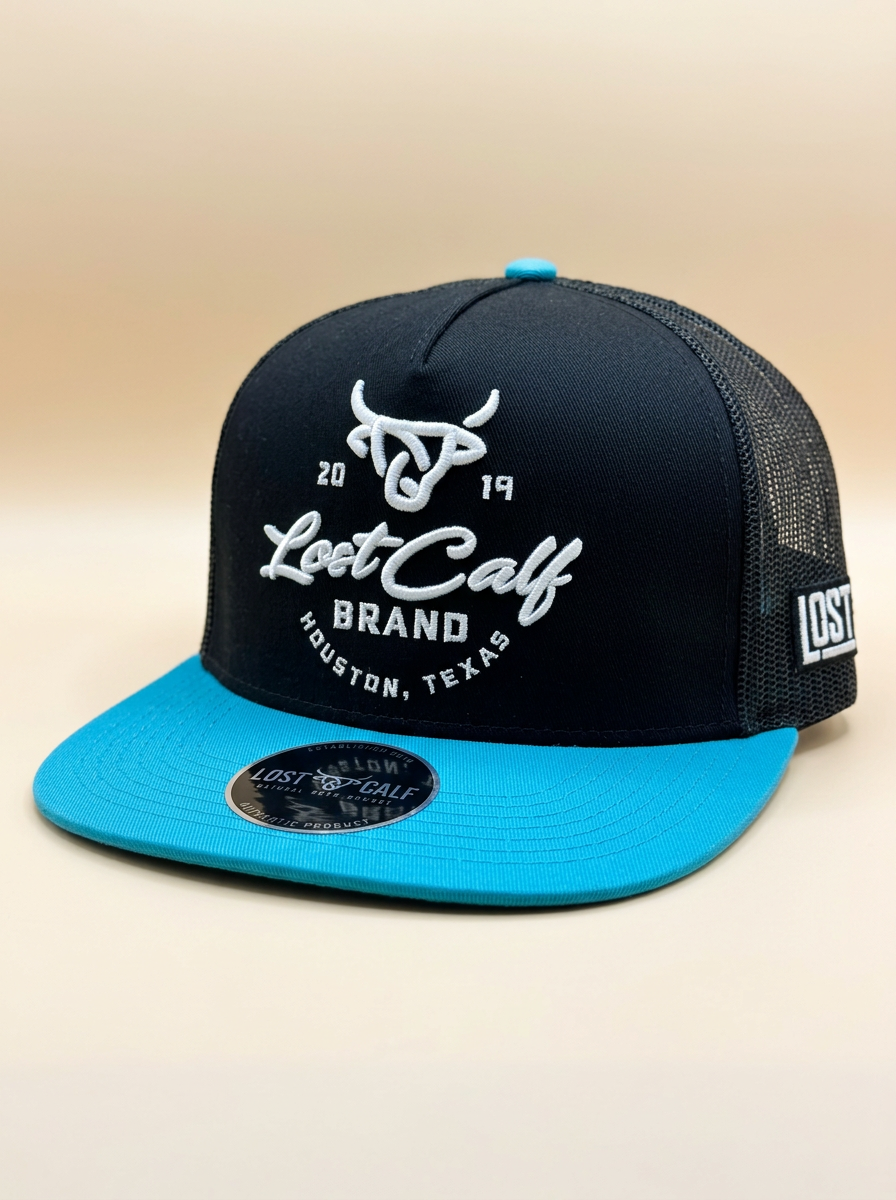 Lost Calf Brand Black and Teal Mesh Trucker Cap #3