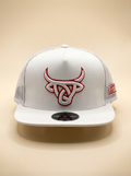 Lost Calf Brand #6 White and Red Bull Logo Trucker Cap #6
