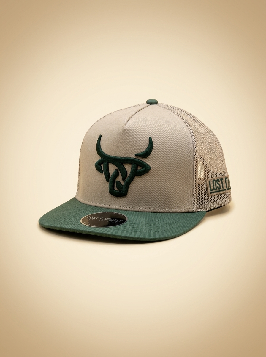 Lost Calf #7 Green & Beige Mesh Back Trucker Cap